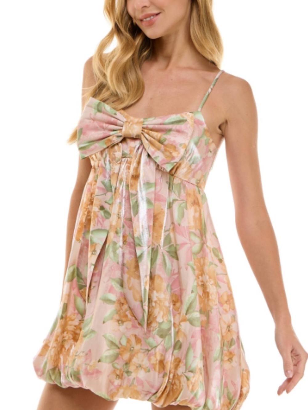Seni & Cade Juniors' Bow-Bodice a-Line Shimmer Dress - Blush/sage